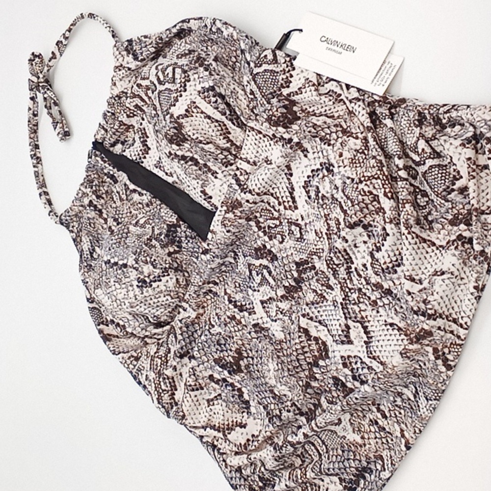 Calvin Klein Rattlesnake Halter Tankini Swim Top Dark Chocolate XXL